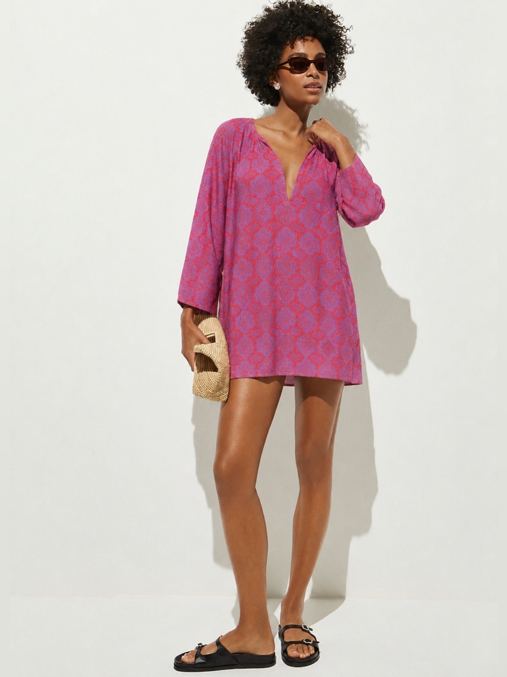 J. Crew Factory 100% Cotton Patterned V-Neck Tunic Cover Up size XL